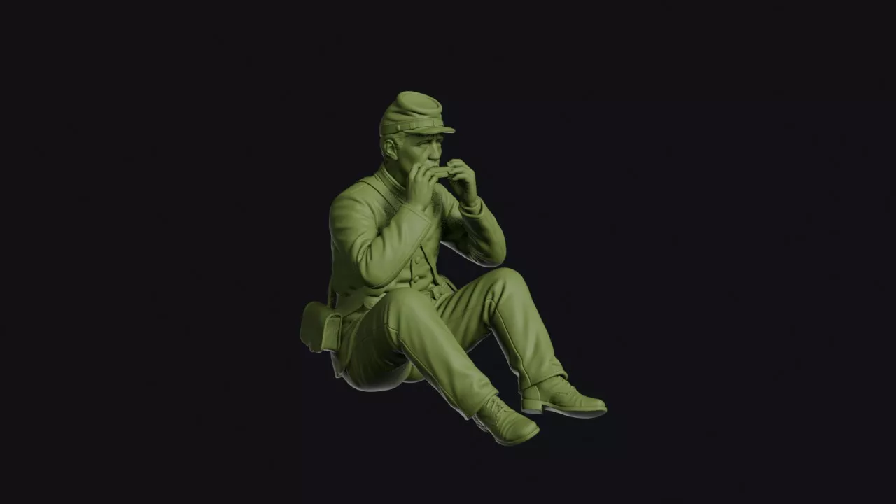 Civil War Infantryman Playing a Harmonica Seated on the Ground 3D print model