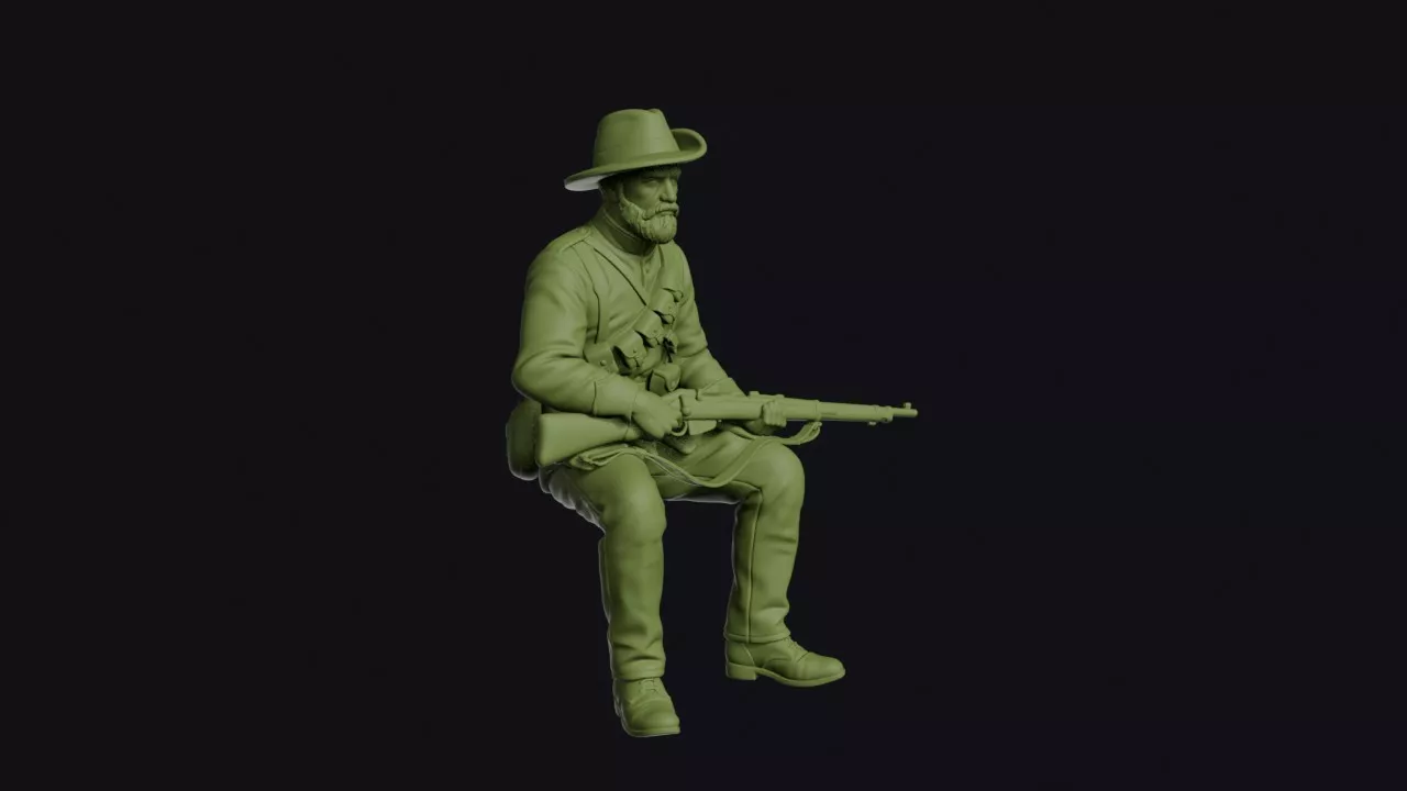 Boer War Boer Commando Sitting with his Rifle Across his Knees 3D print model