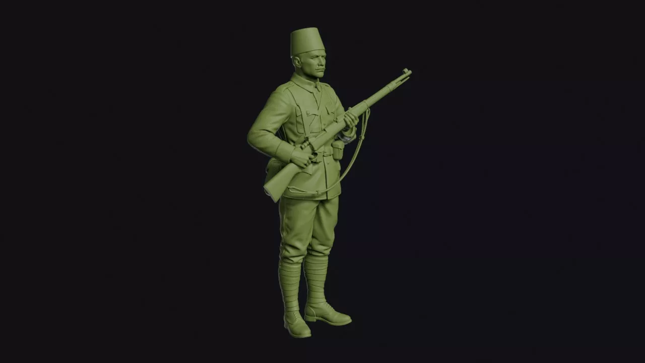 Balkan Wars Ottoman Infantryman at Present Arms in Fez and Khaki 3D print model