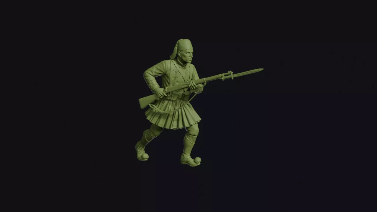Balkan Wars Greek Evzone Charging with Bayonet in Fustanella 3D print model