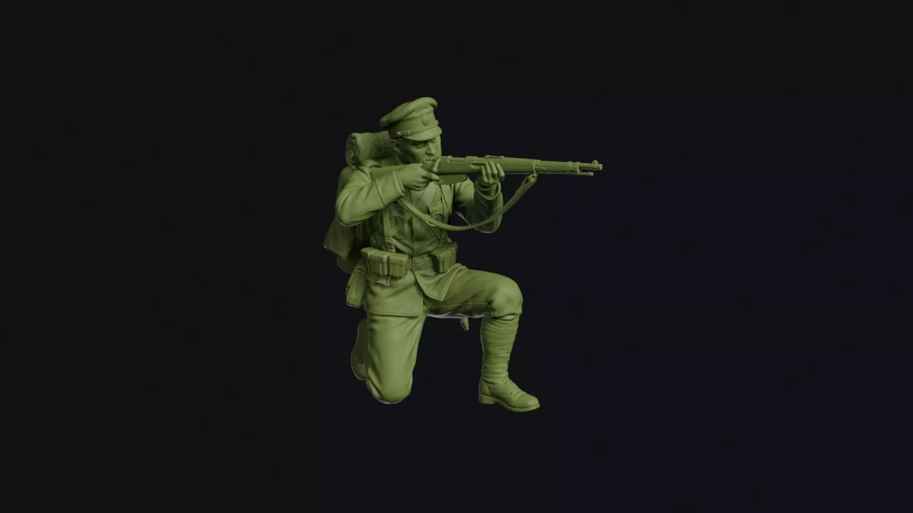 Balkan Wars Bulgarian Infantryman Kneeling to Fire in Peaked 3D print model