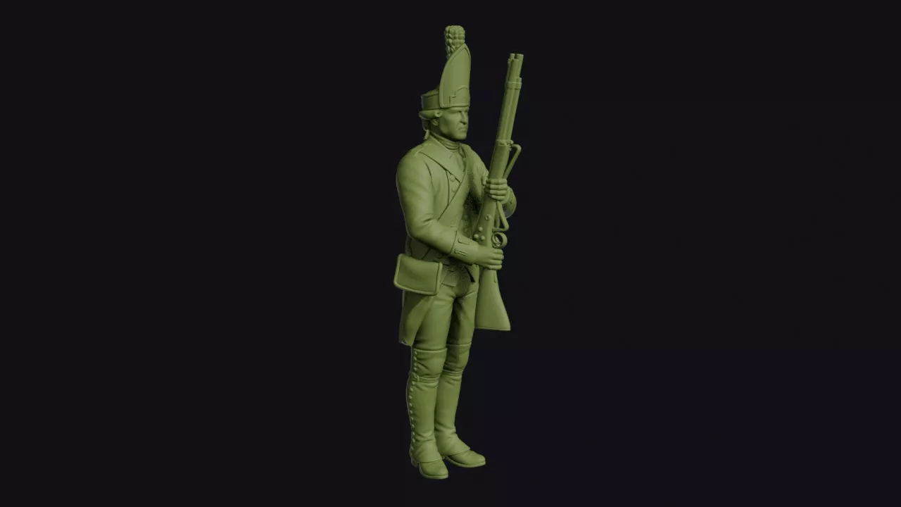 American Revolution Hessian Grenadier at Present Arms with Tall 3D print model