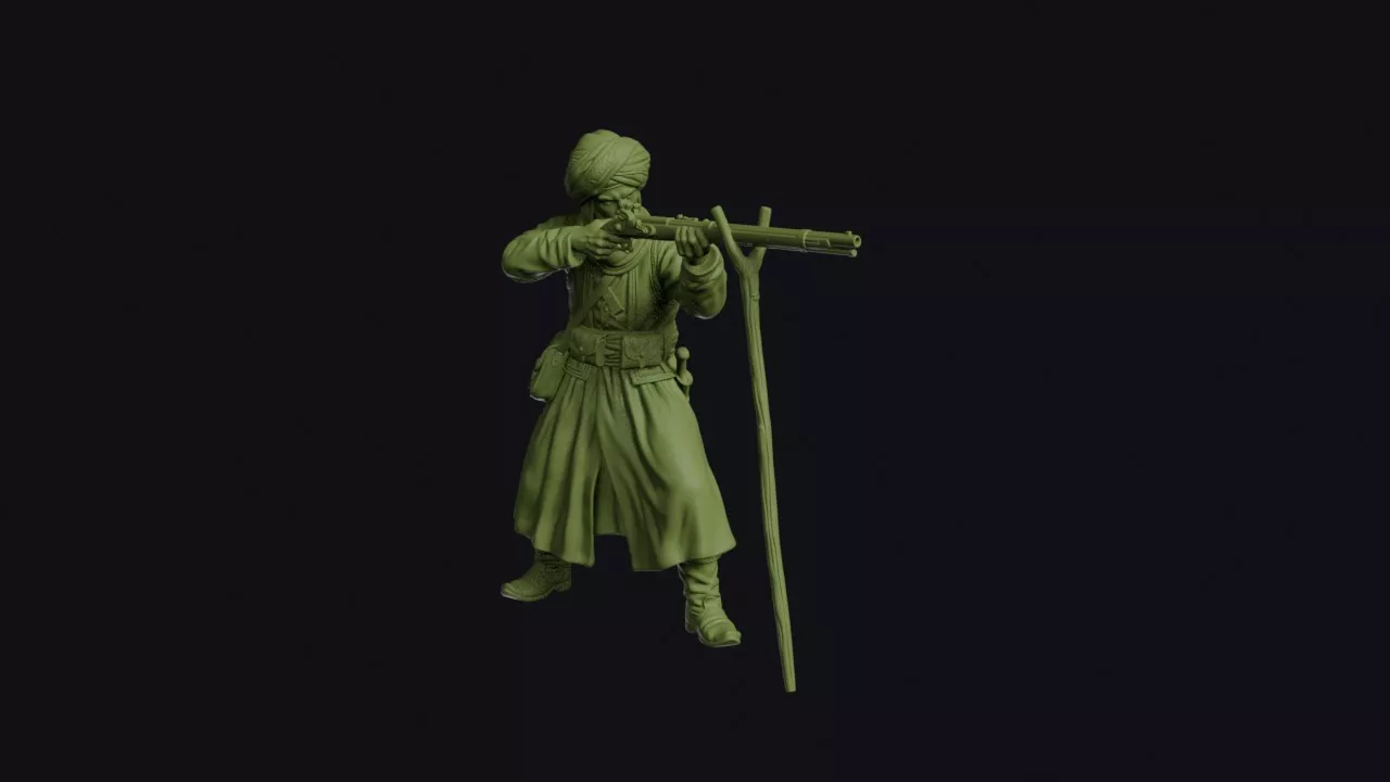 Afghan Tribal Warrior of 1842 Firing a Long Jezail from a 3D print model