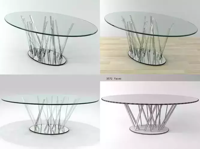 Tree four different glass tables with metal legs