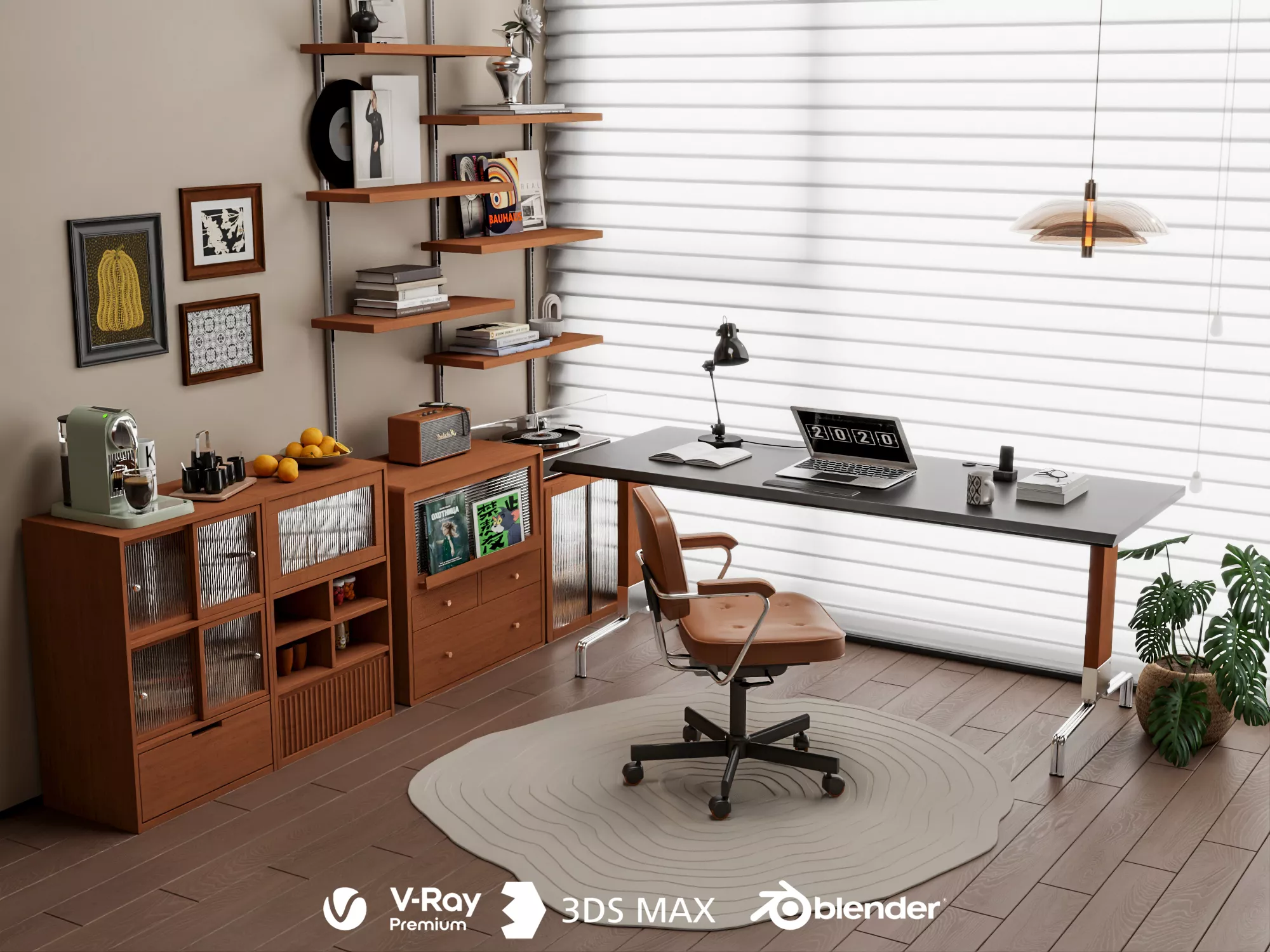 Mid Century Home Office Interior 3D model