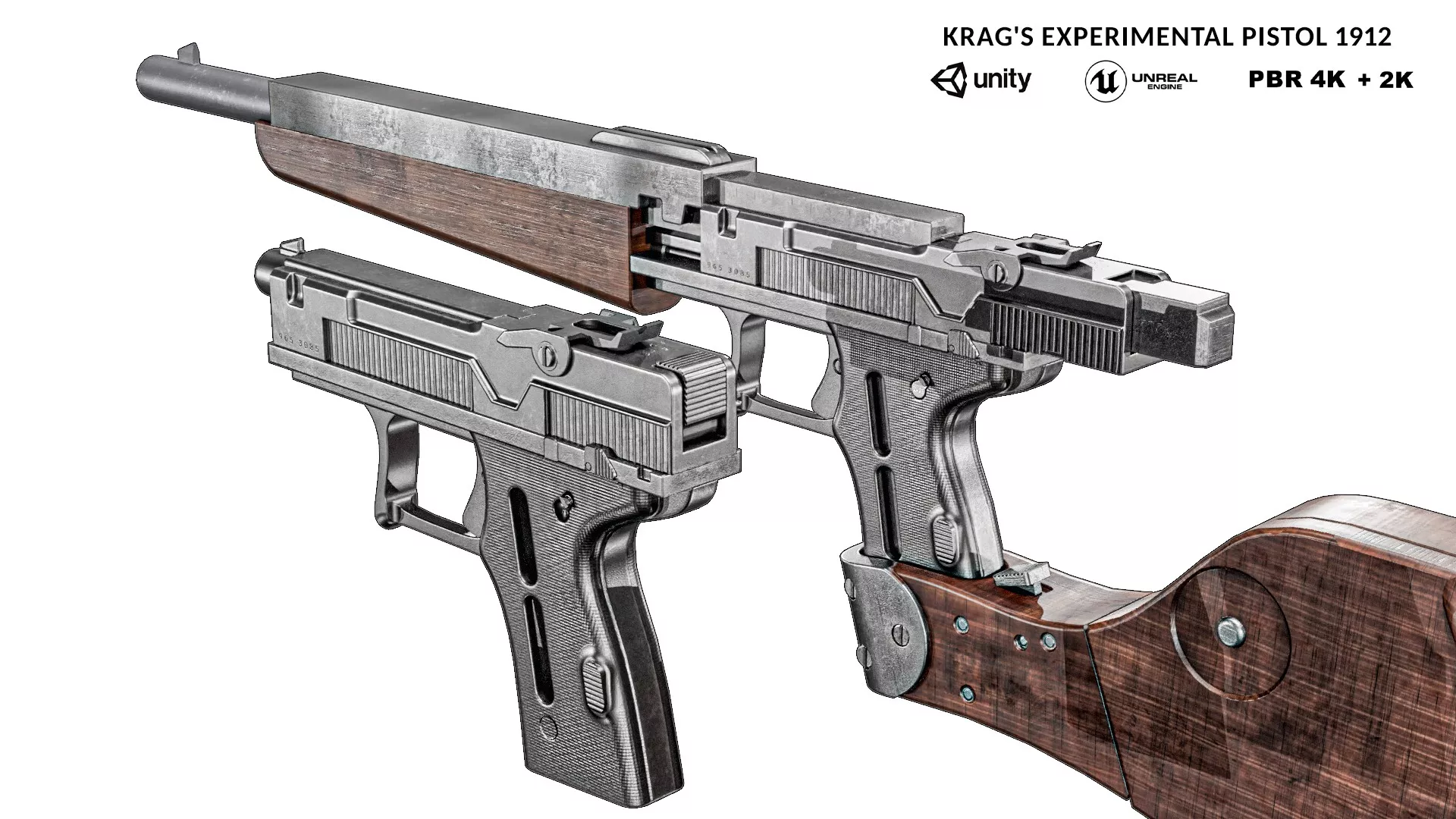 Krag s Experimental Pistol 1912 Low-poly 3D model