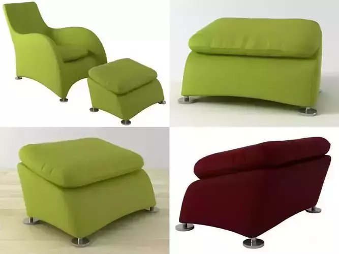 Loge four different chairs and footstool 3D model