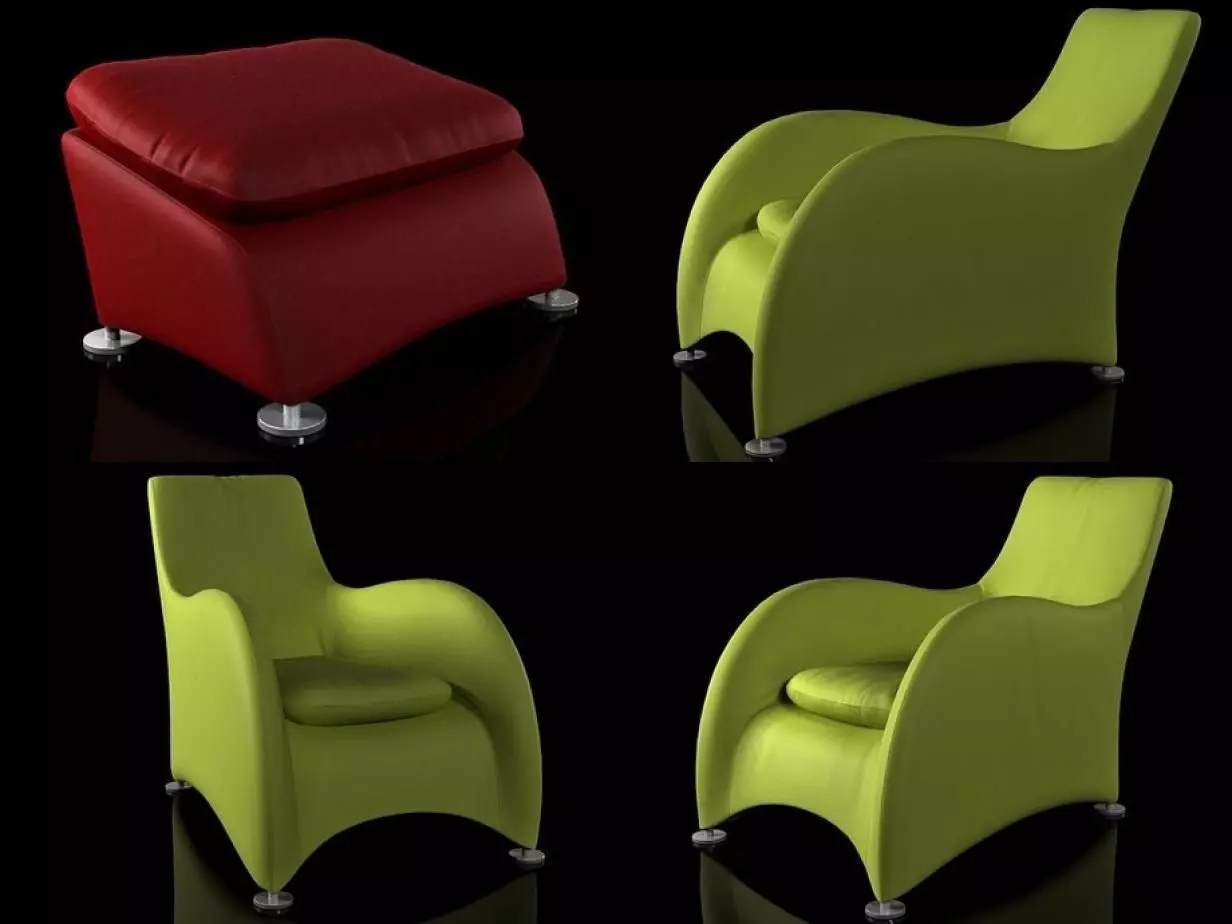 Loge four different chairs and footstool 3D model_1