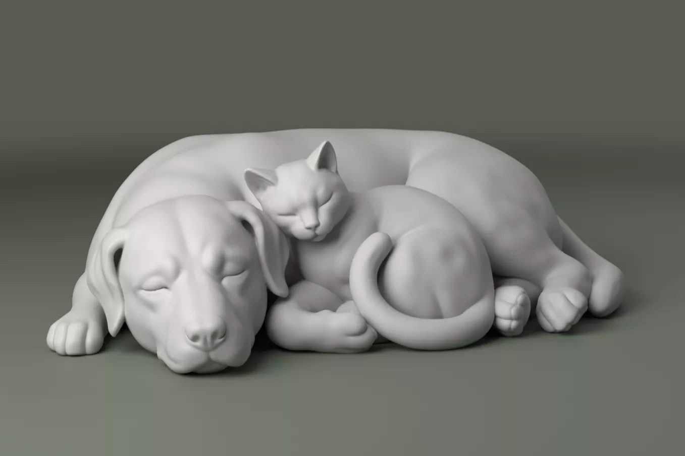 Sleeping Cat and Dog Sculpture 3D print model
