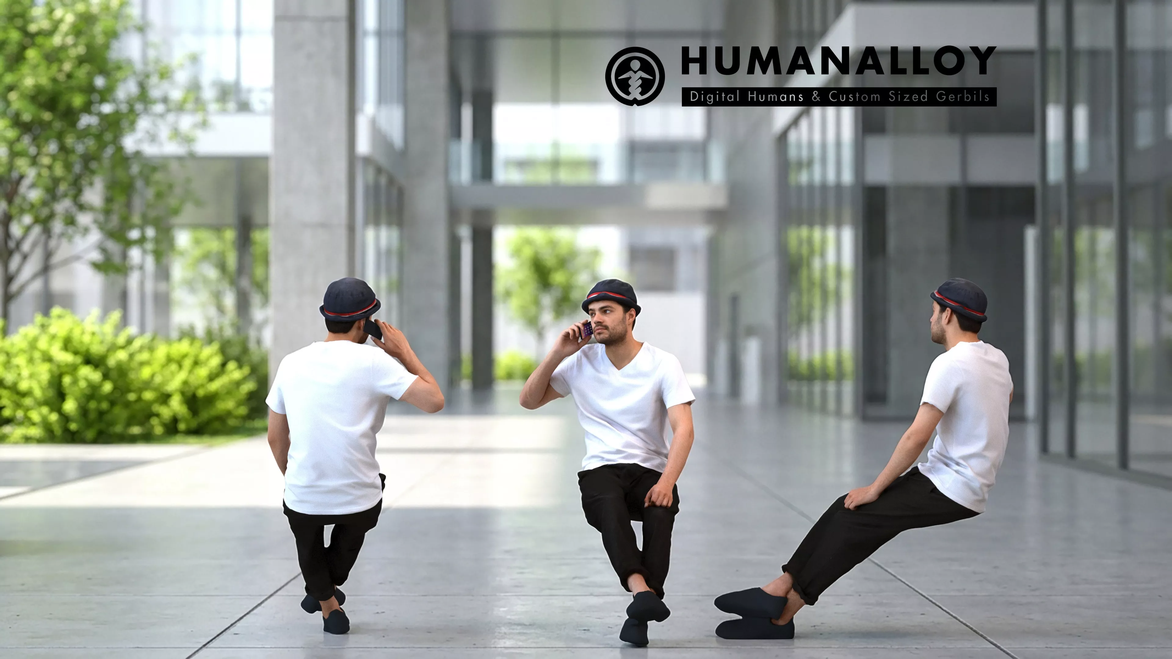 Adult Caucasian man calling on smartphone in transitional 3D model