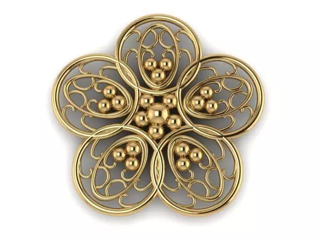 Pendant gold flower brooch 3D print model_0