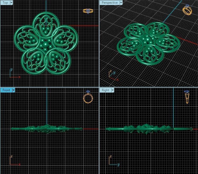 Pendant gold flower brooch 3D print model_2