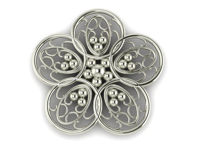 Pendant gold flower brooch 3D print model_1