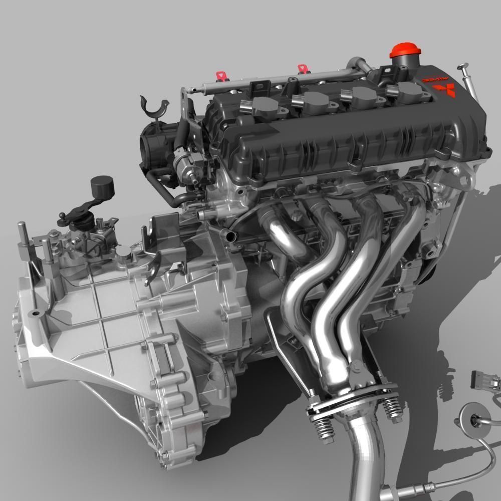 Engine with Transmission Exhaust 3D model_4