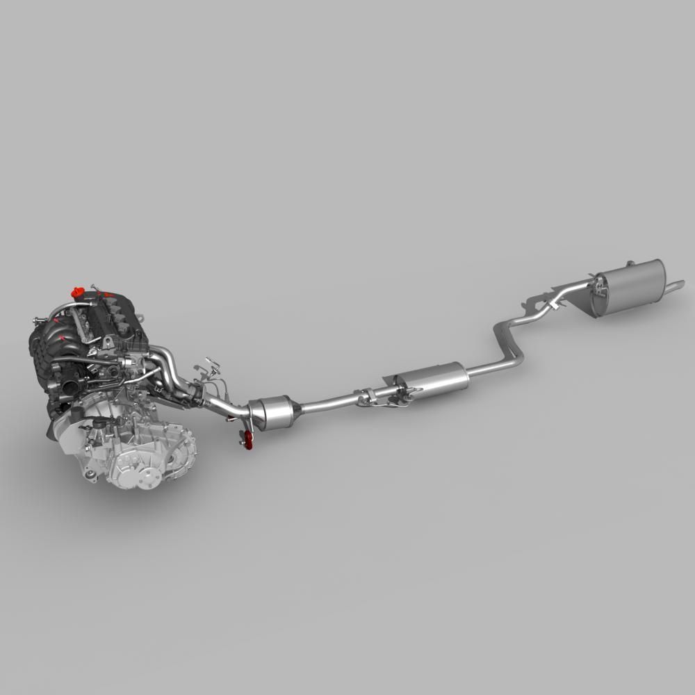 Engine with Transmission Exhaust 3D model_1