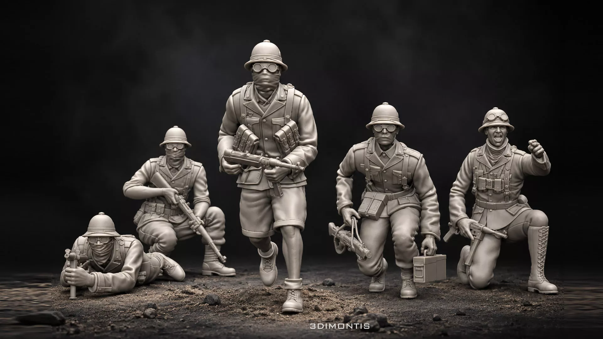 WW2 German Afrika Korps Soldiers Set WWII DAK Miniatures STL 3D print model