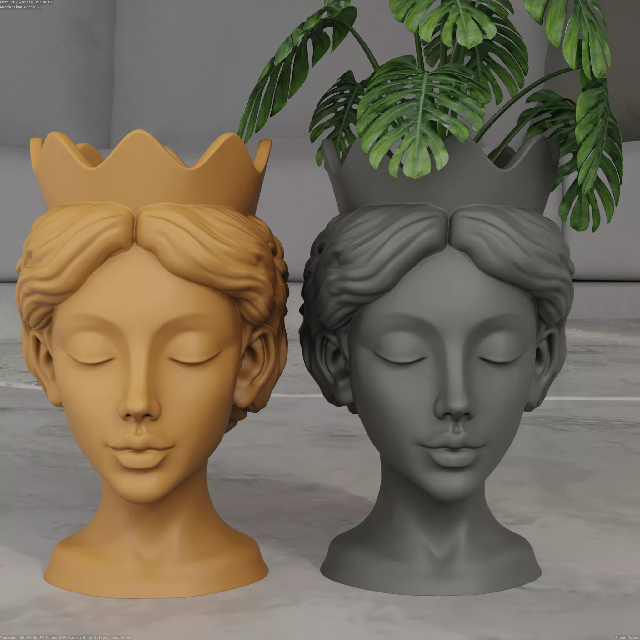 Crown Queen Head Planter STL 3D Print Model 3D print model