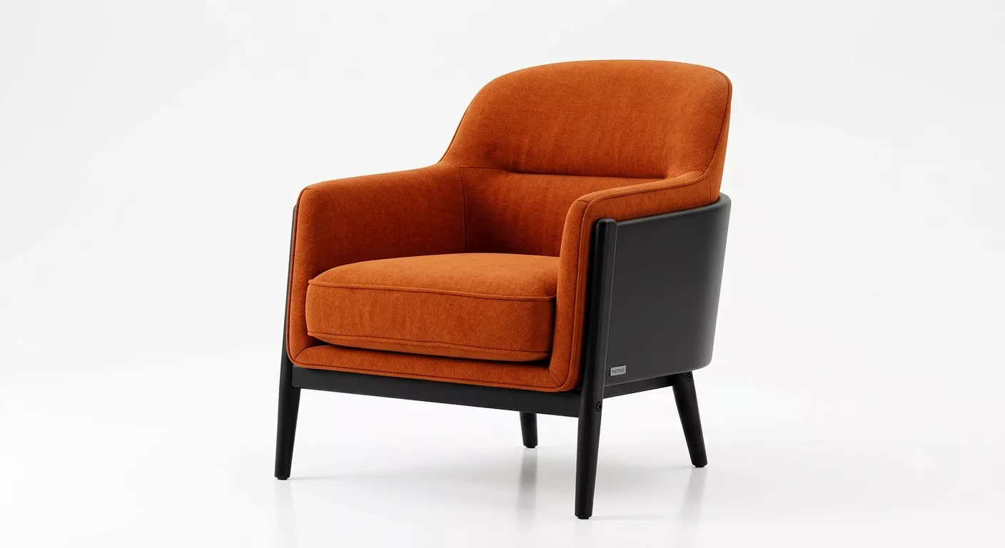 Modern Orange Upholstered Armchair with Black Wooden Legs - PBR 3D model