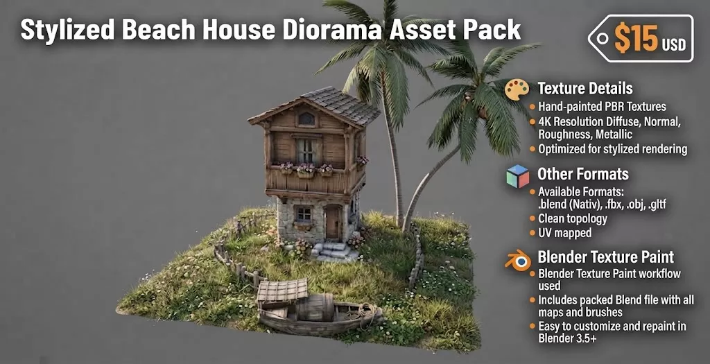 Stylized Mini Terrain Low-poly 3D model