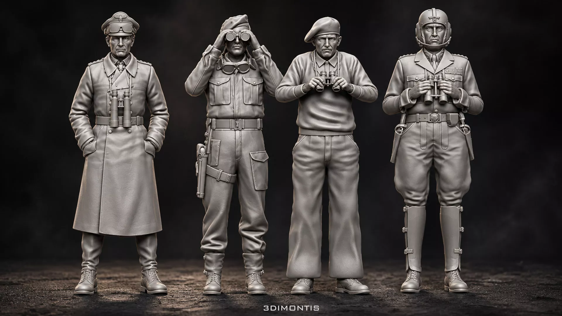 WW2 Generals Set British USA German Generals Tank Crew STL 3D print model
