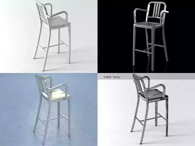 Navy Barstool With Arms 3D model