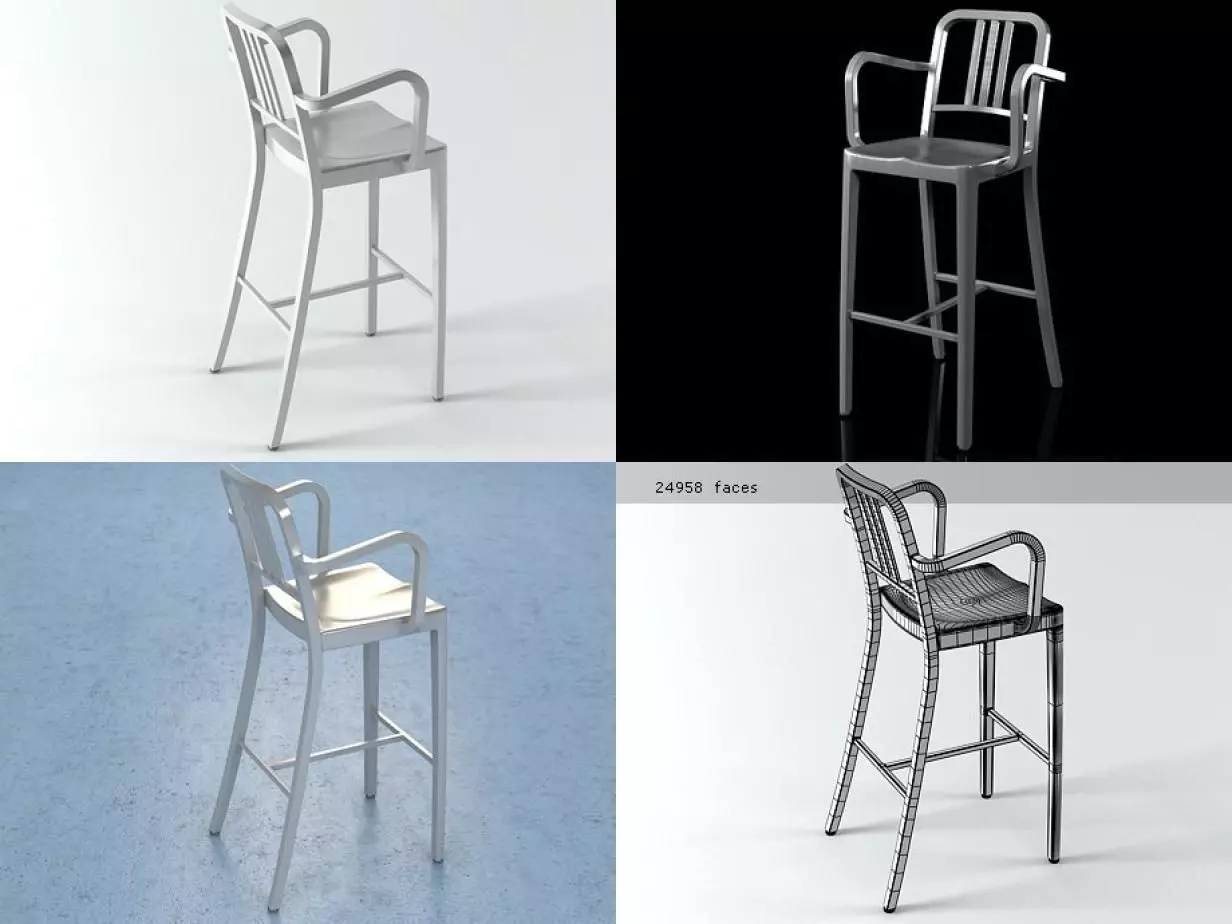 Navy Barstool With Arms 3D model_0