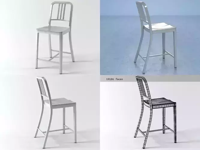 Navy Counter Stool 3D model