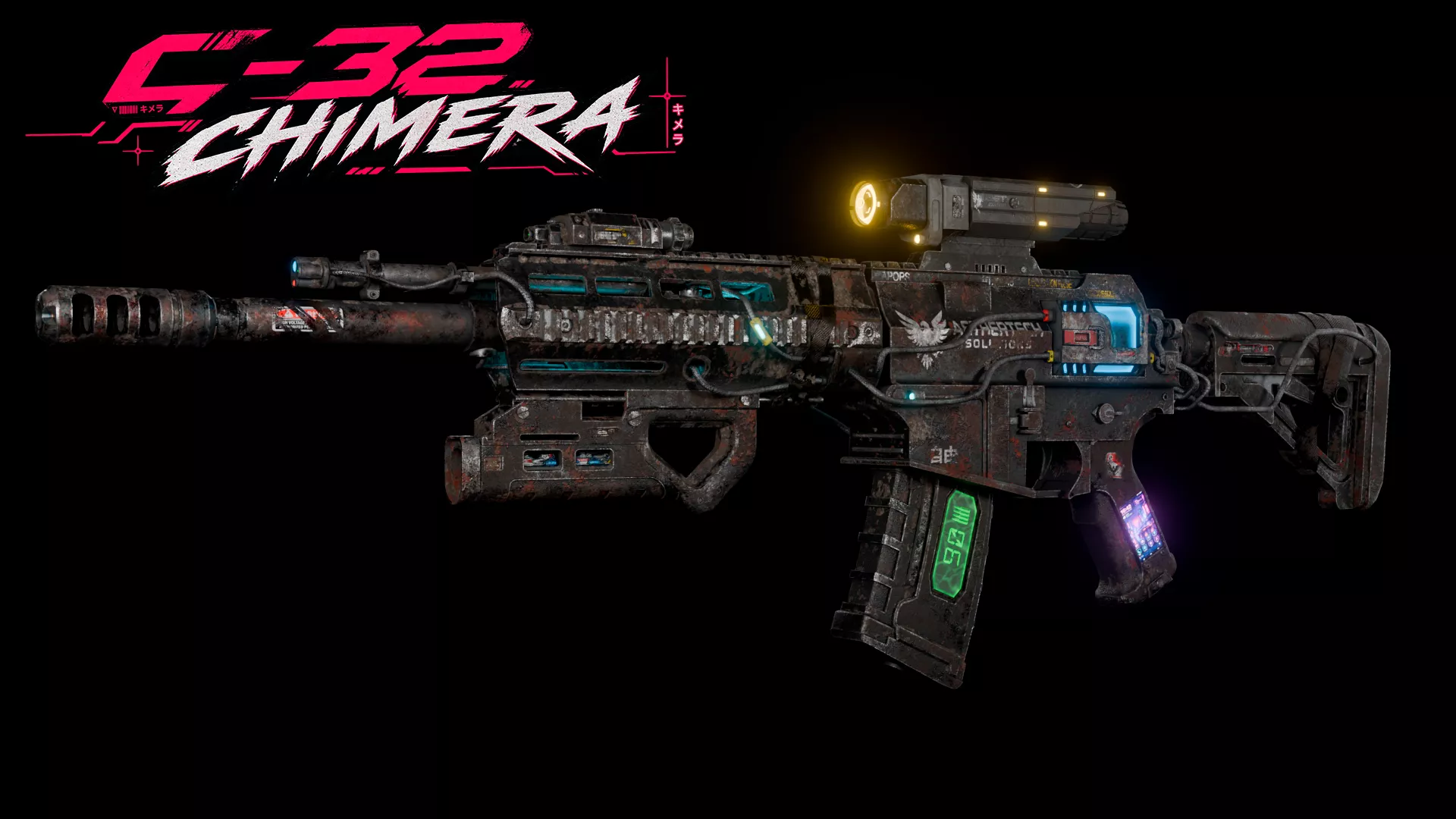 C-32 Chimera Modular Cyberpunk Assault Rifle Game Ready Low-poly 3D model