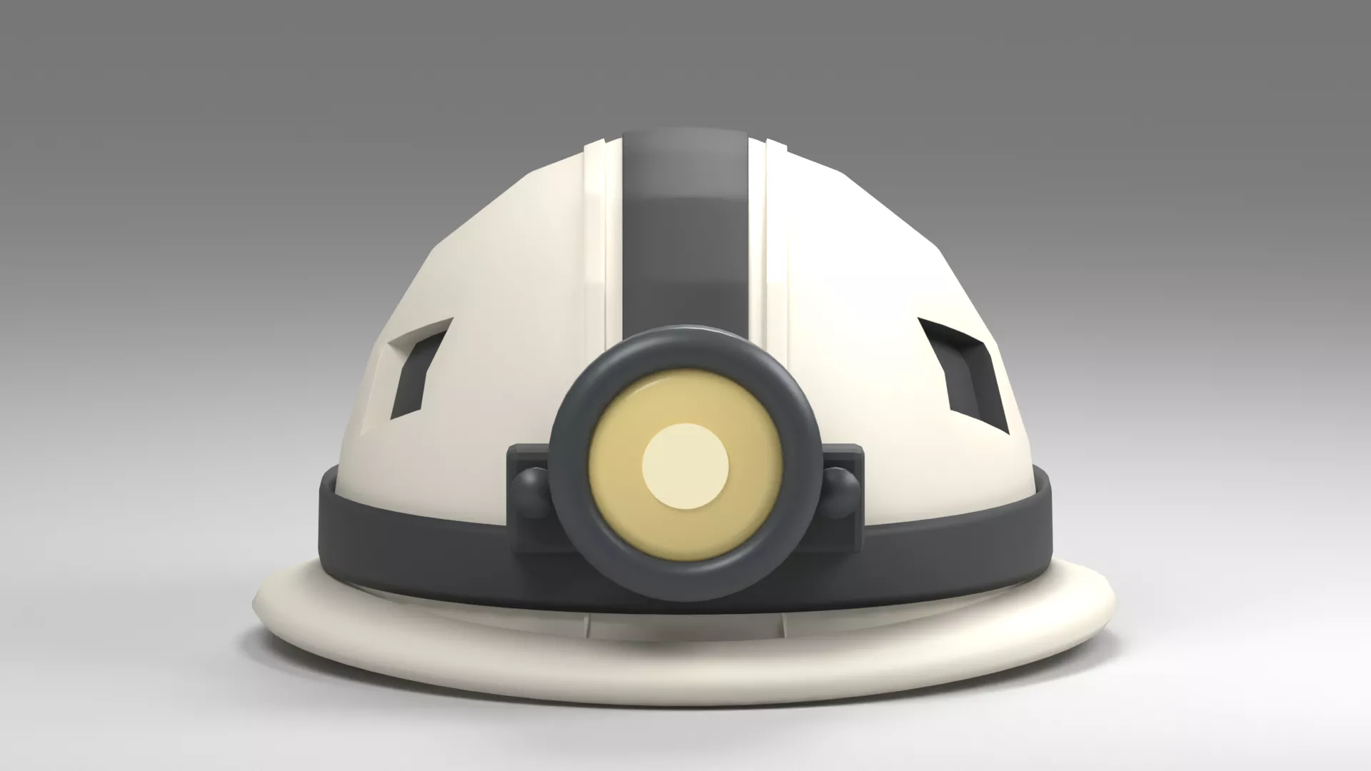 White Miner Hard Hat with Dark Lamp Strap Low-poly 3D model
