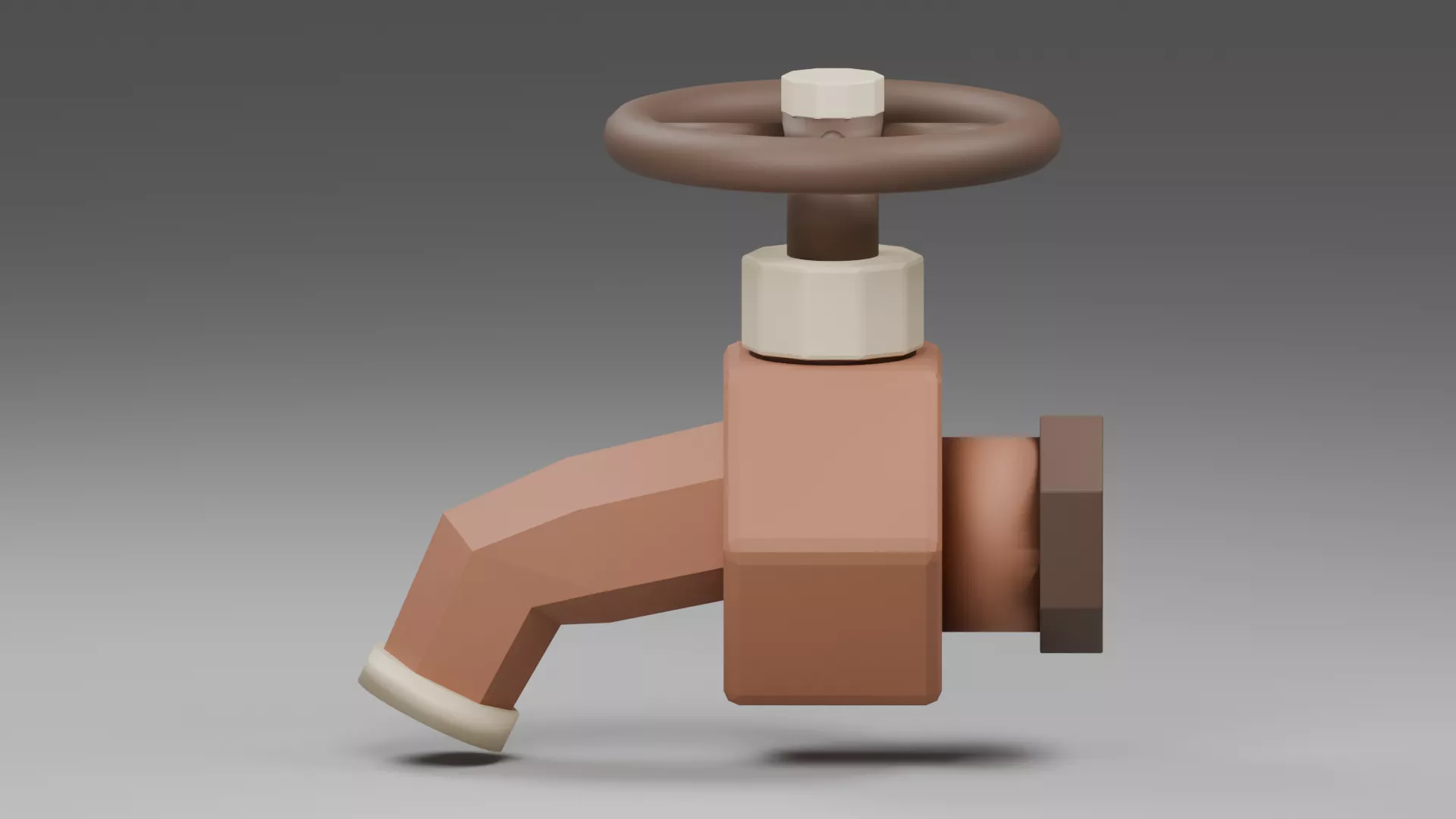 Copper Tone Water Tap with Wheel Valve Low-poly 3D model