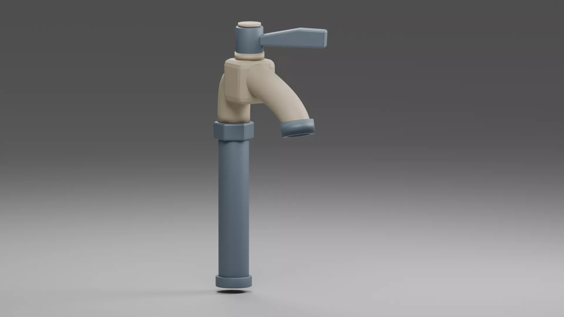 Pale Faucet on Tall Blue Pipe Low-poly 3D model