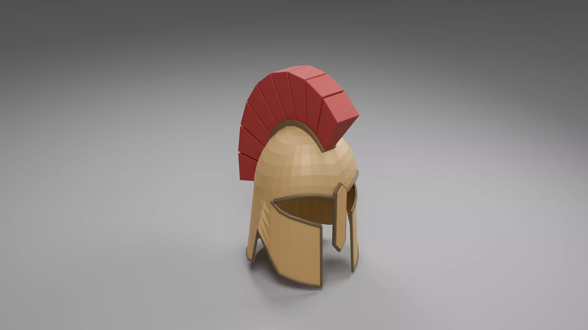 Golden Greek Helmet with Red Crest Low-poly 3D model