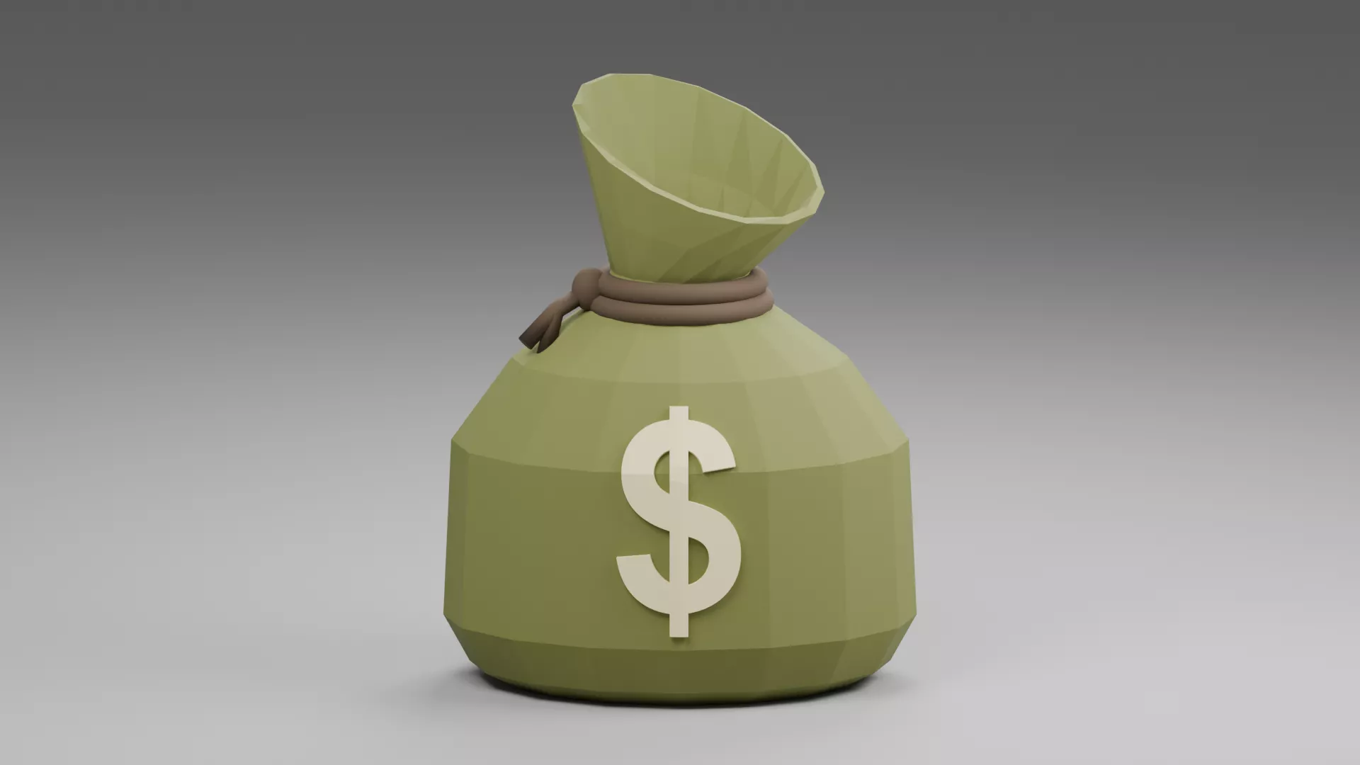 Olive Money Sack with Raised Dollar Symbol Low-poly 3D model