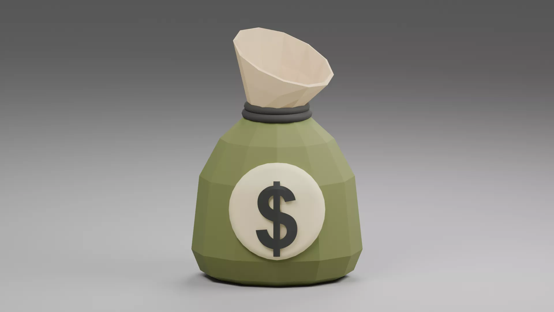 Green Cash Bag with Round Currency Patch Low-poly 3D model