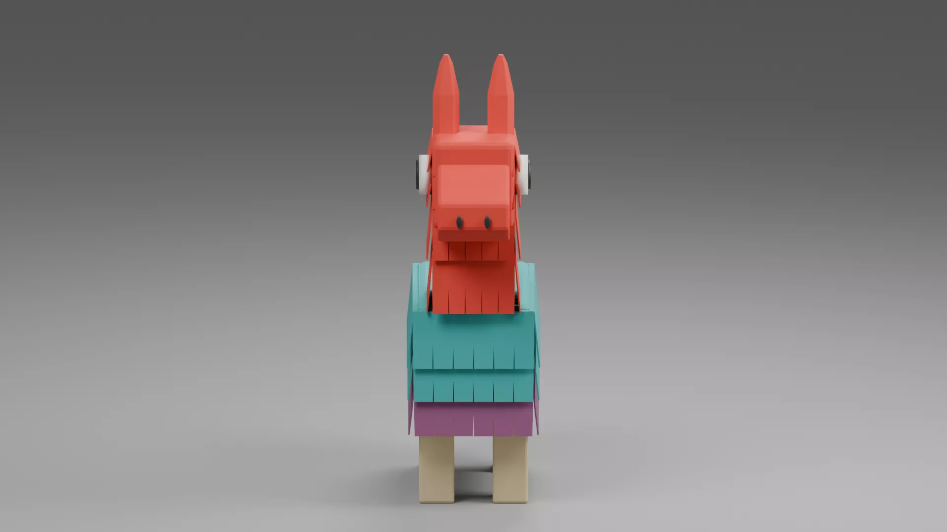 Red Head Llama Pinata with Teal Fringe Low-poly 3D model