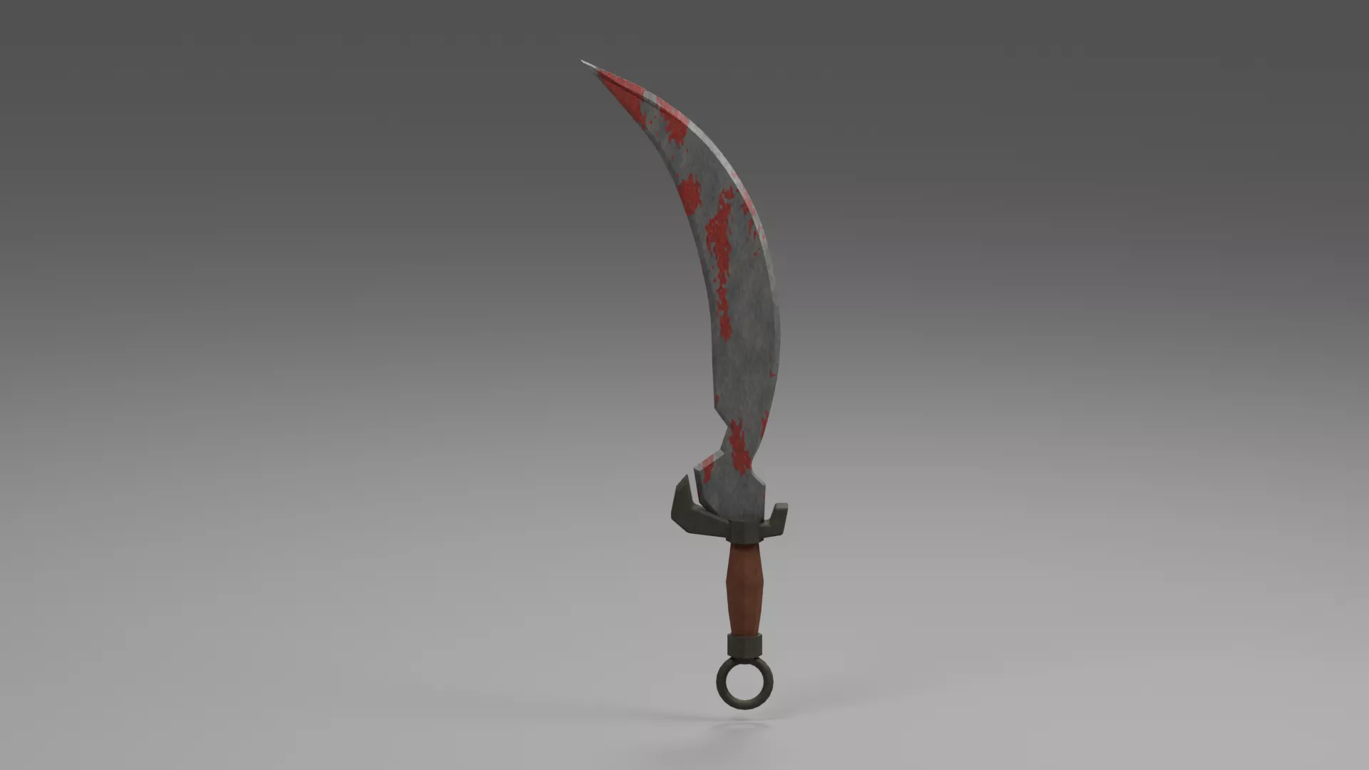 Curved Dark Scythe Blade with Ring Pommel Low-poly 3D model