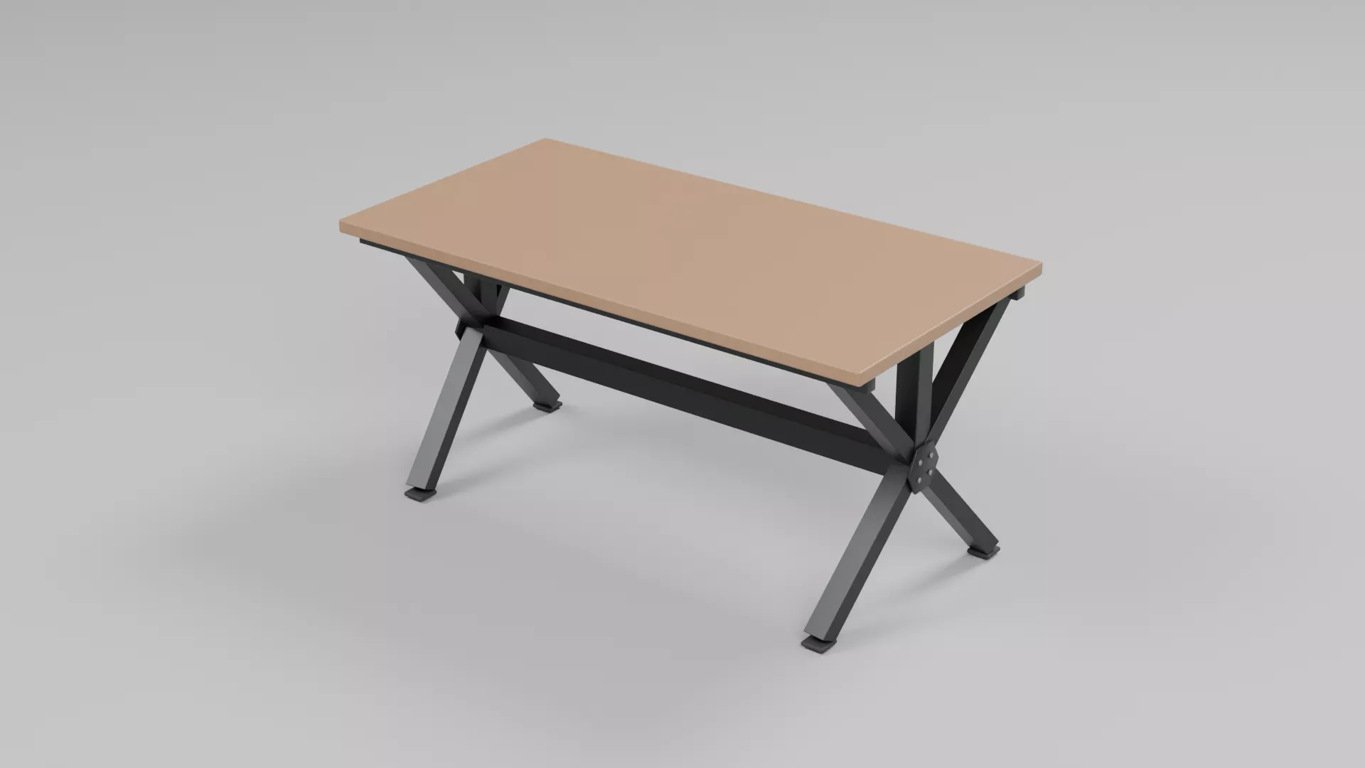 Wood Top Kitchen Table with Steel Cross Legs Low-poly 3D model