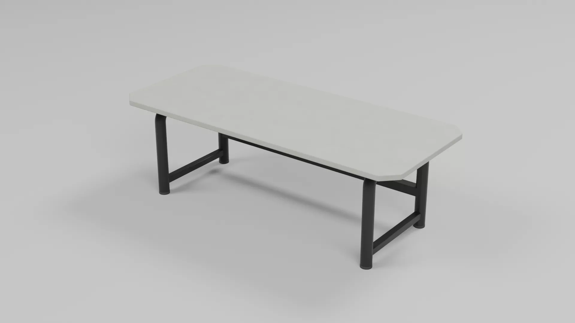 Rectangular White Kitchen Table with Metal Frame Low-poly 3D model