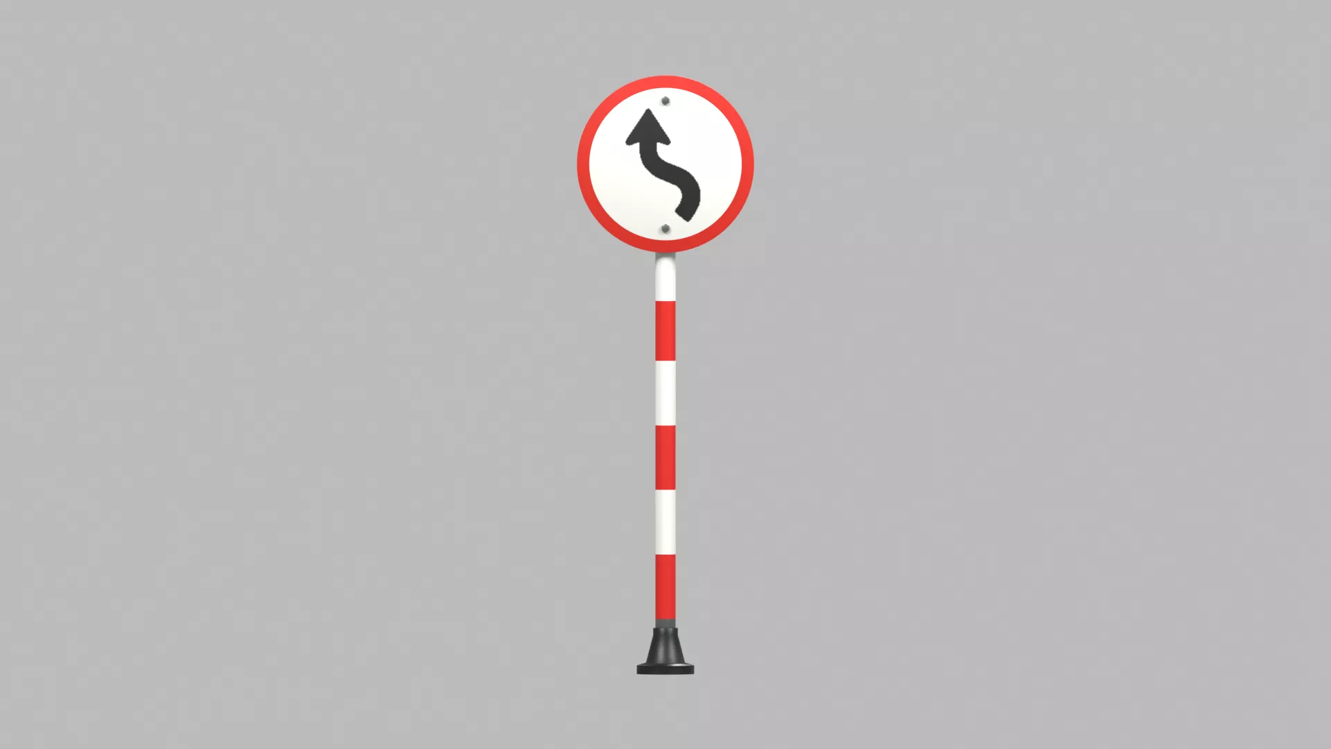 Circular Curve Sign on Red and White Pole Low-poly 3D model