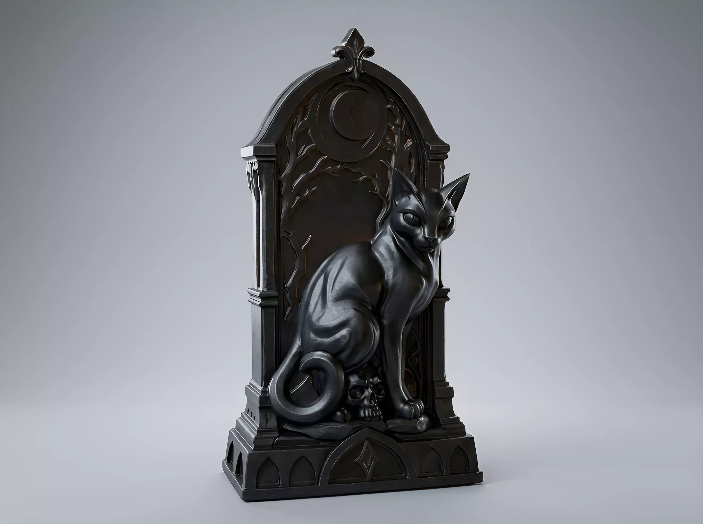 Black Cat Gothic Statue STL Halloween Spooky Decor Figurine 3D print model