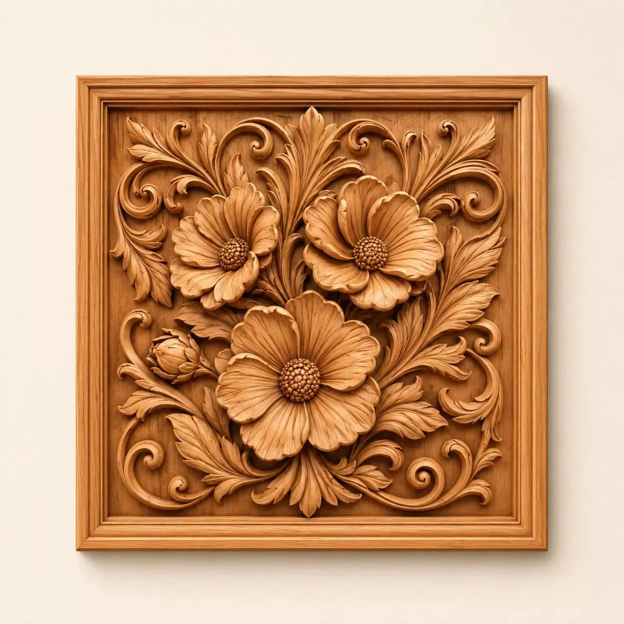 Floral Wall Art 3D Model CNC Wood Carving Relief STL 3D print model