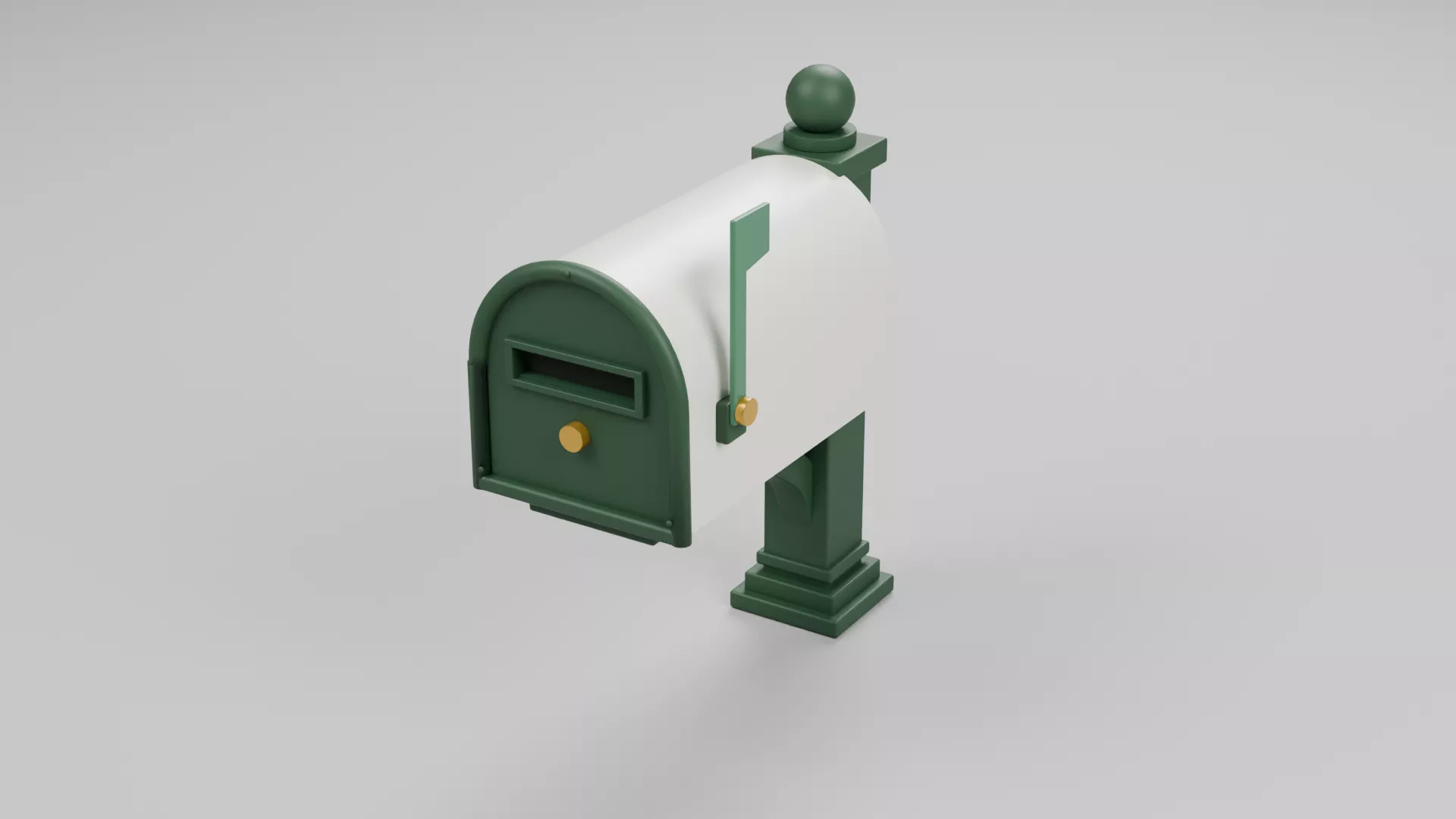 Green and White Mailbox on Decorative Pedestal Low-poly 3D model