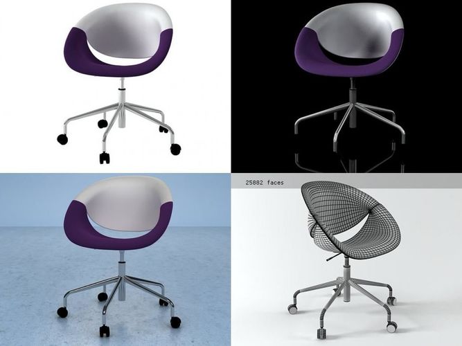 Chair four different office chairs on casters 3D model