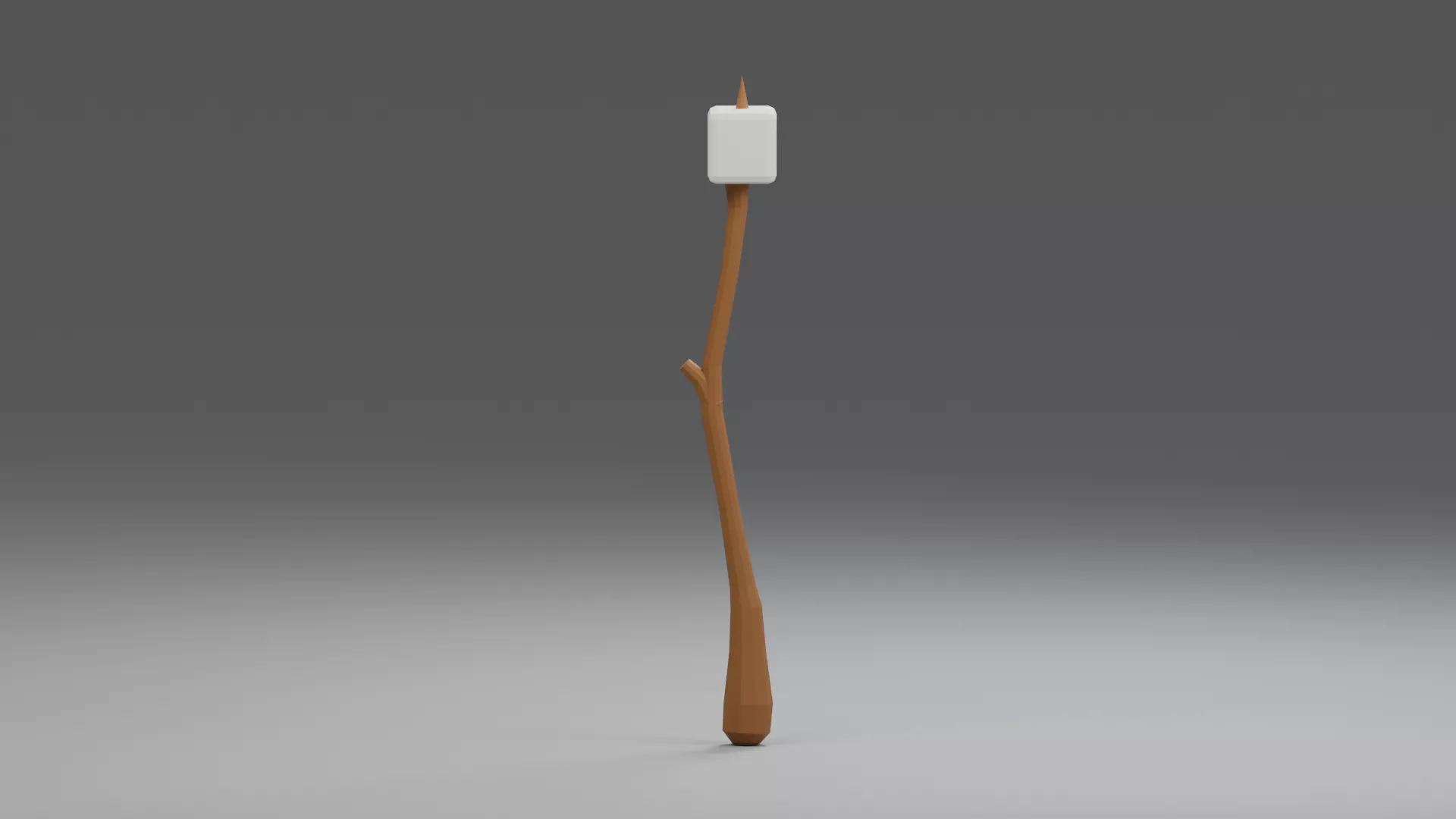 White Marshmallow on Rustic Branch Skewer Low-poly 3D model