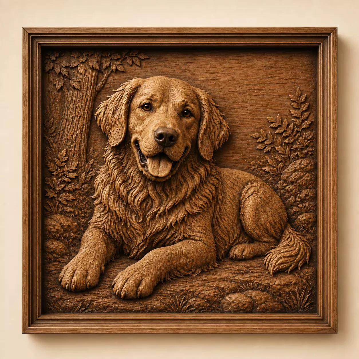 Golden Retriever Wall Art 3D Model CNC Wood Carving Relief STL 3D print model