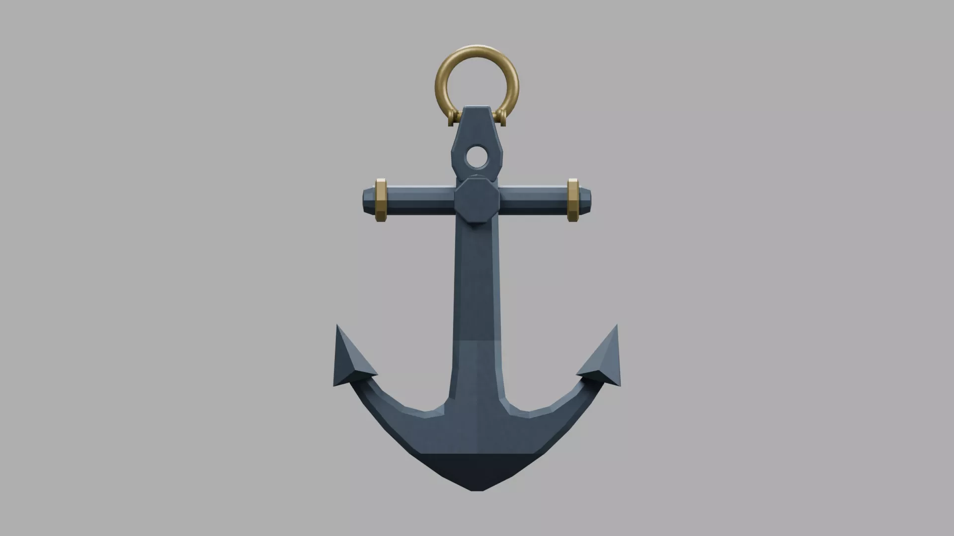 Blue Nautical Anchor with Golden Ring Low-poly 3D model