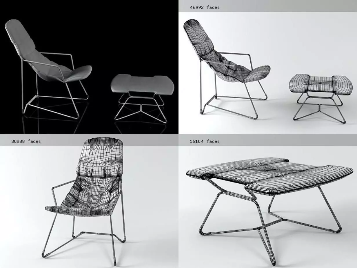 Plein Air Armchair 271 and Footstool 272 3D model_2