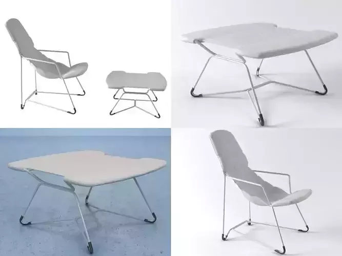 Plein Air Armchair 271 and Footstool 272 3D model