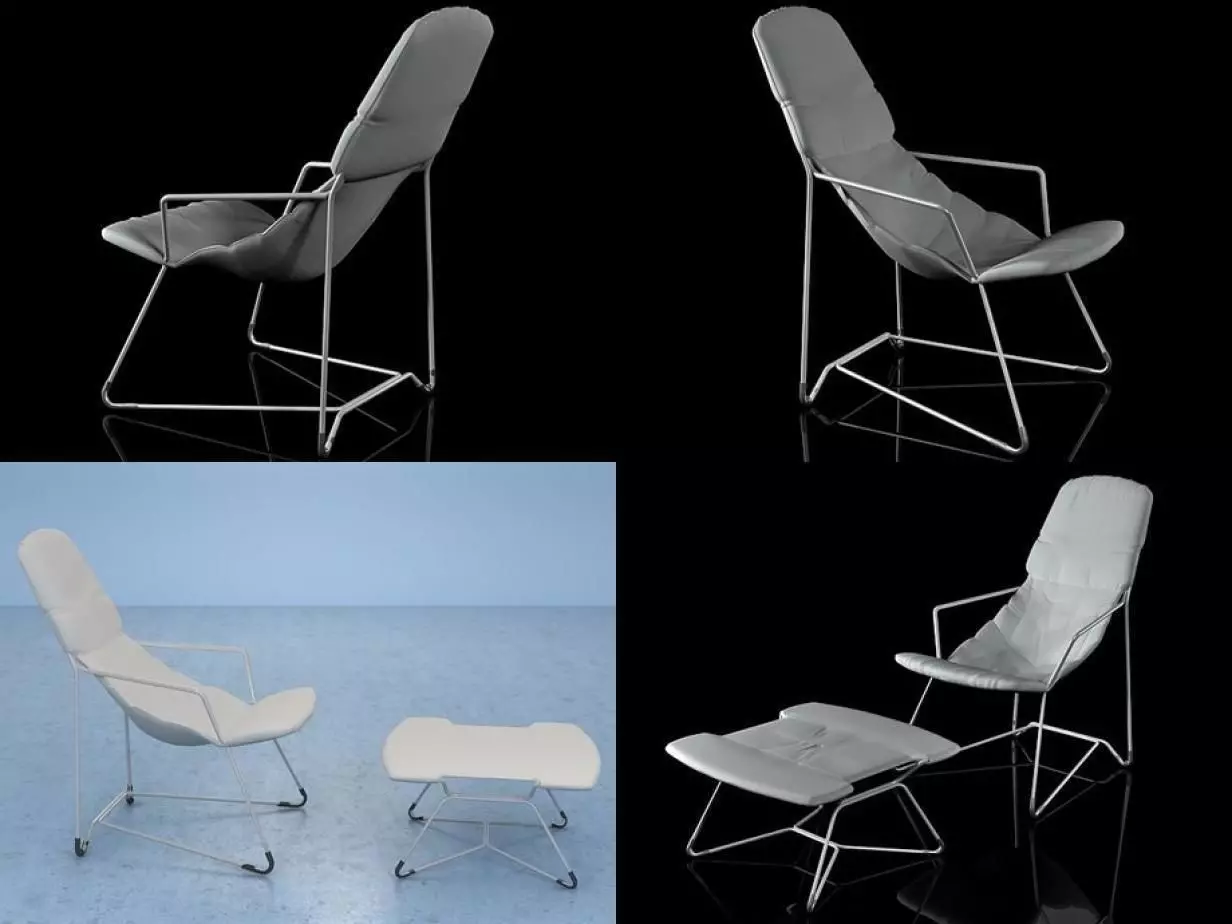 Plein Air Armchair 271 and Footstool 272 3D model_1