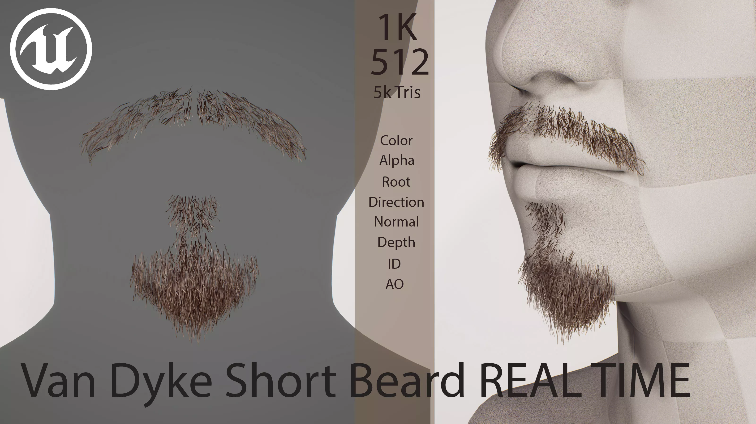 Natural Van Dyke Goatee Real Time Facial Hair Low-poly 3D model